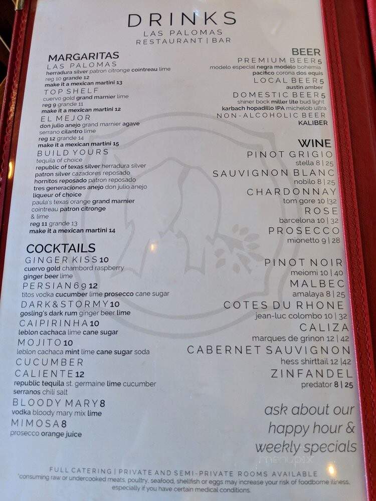 Las Palomas Restaurant - Bar - Austin, TX menu_pic