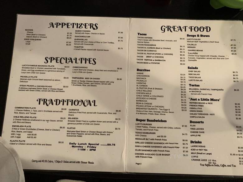 Lucy's Restaurant - El Paso, TX menu_pic
