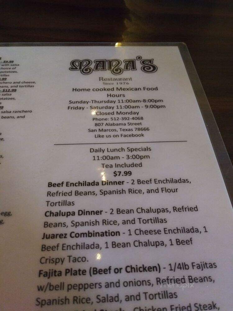 Mana's Restaurant - San Marcos, TX menu_pic