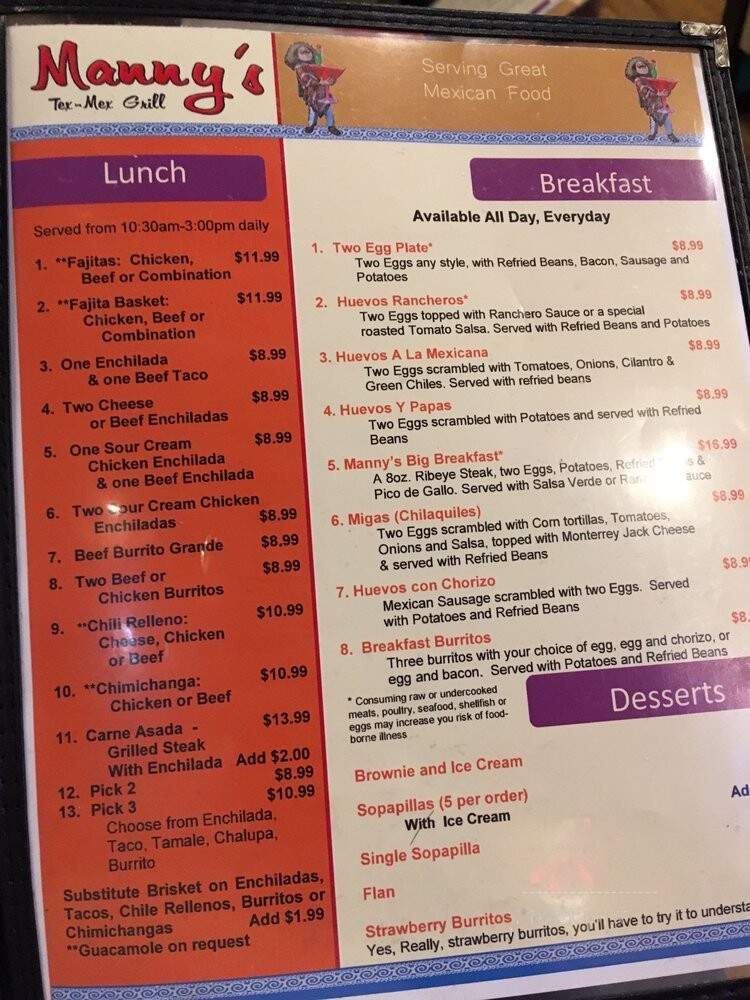 Manny's Grill - Frisco, TX menu_pic