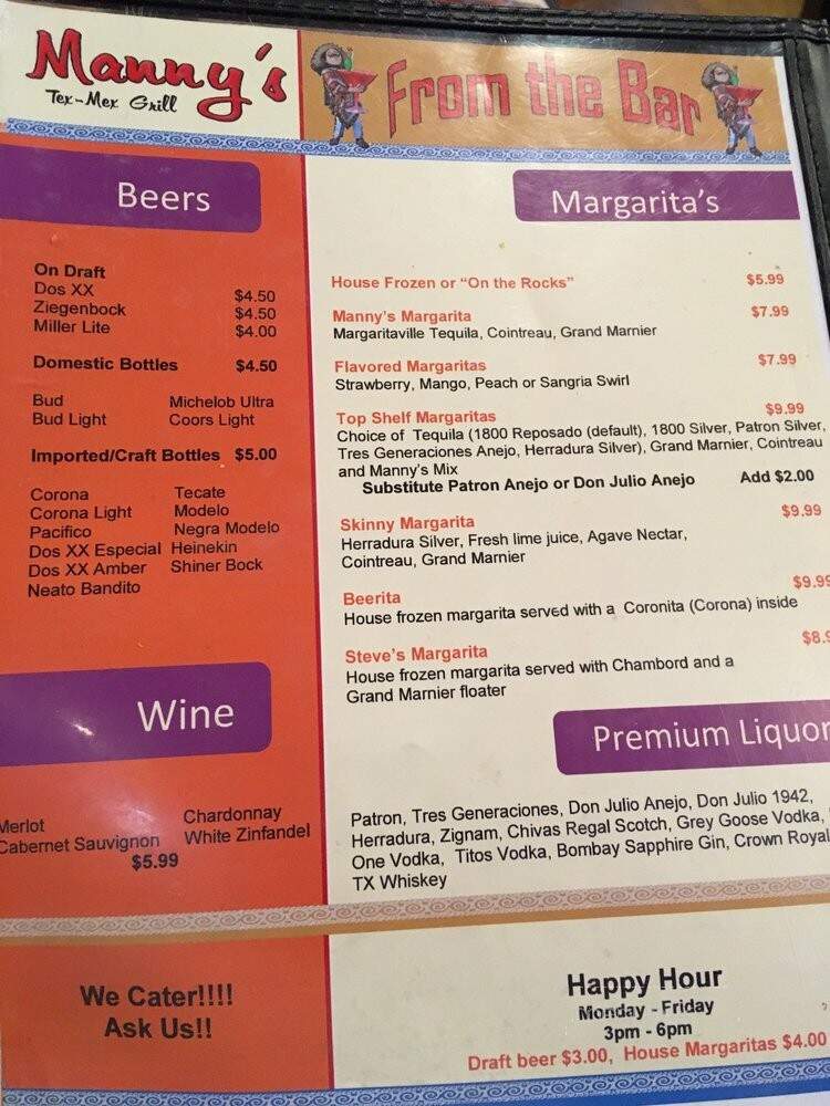 Manny's Grill - Frisco, TX menu_pic