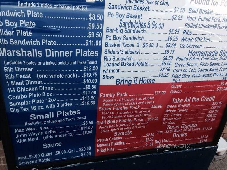 Marshall's Bar-B-Q - Carrollton, TX menu_pic