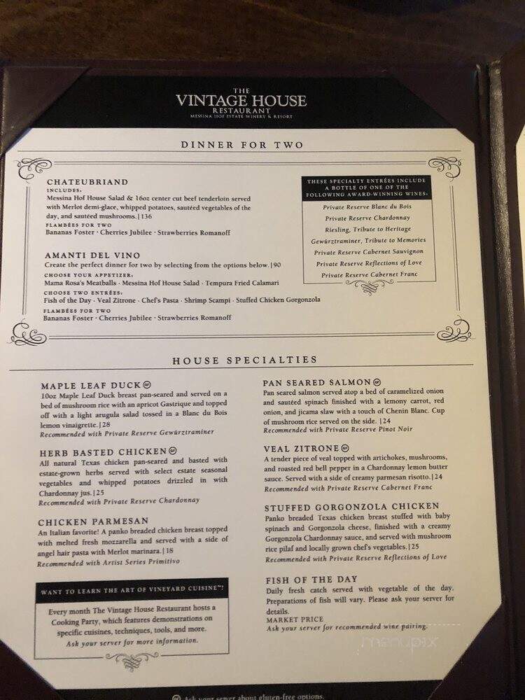 The Vintage House at Messina Hof - Bryan, TX menu_pic