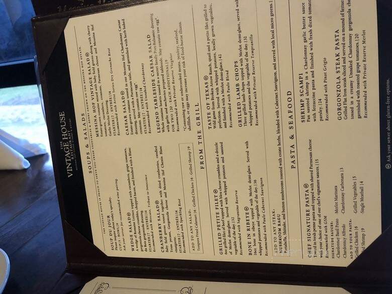 The Vintage House at Messina Hof - Bryan, TX menu_pic