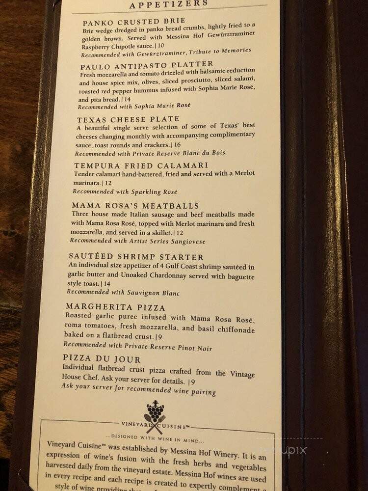 The Vintage House at Messina Hof - Bryan, TX menu_pic