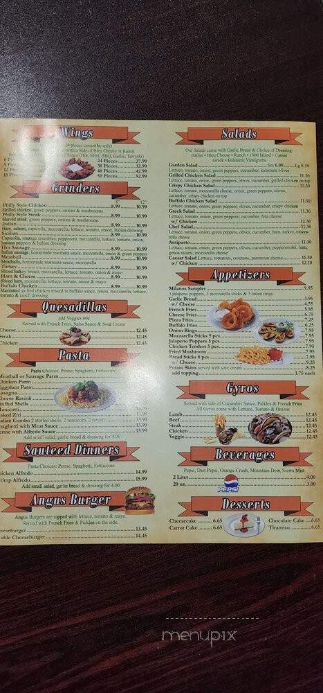 Milanos Pizza & Pasta - Hudson Oaks, TX menu_pic
