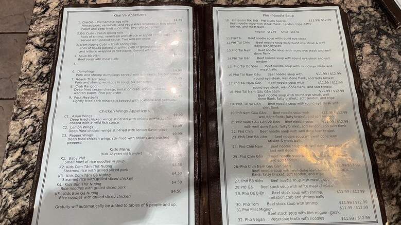 Pho Bistro - Carrollton, TX menu_pic