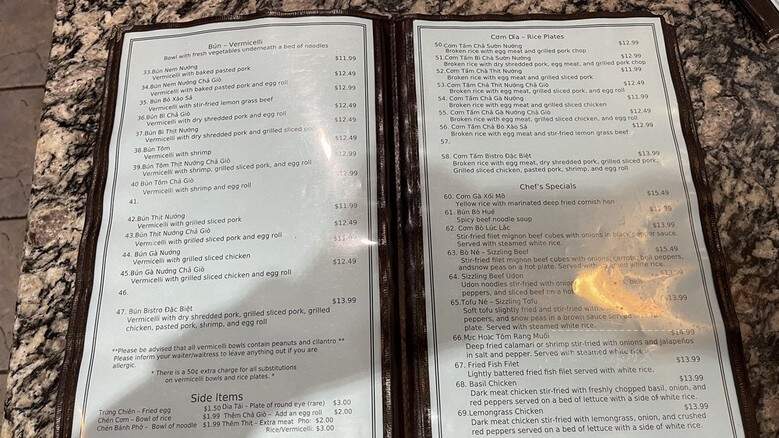 Pho Bistro - Carrollton, TX menu_pic