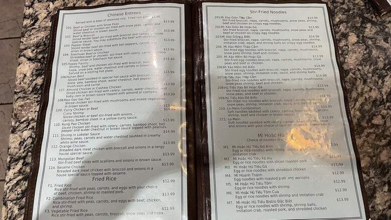 Pho Bistro - Carrollton, TX menu_pic