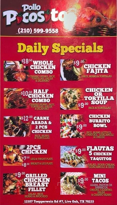Picosito Mexican Cuisine - Live Oak, TX menu_pic