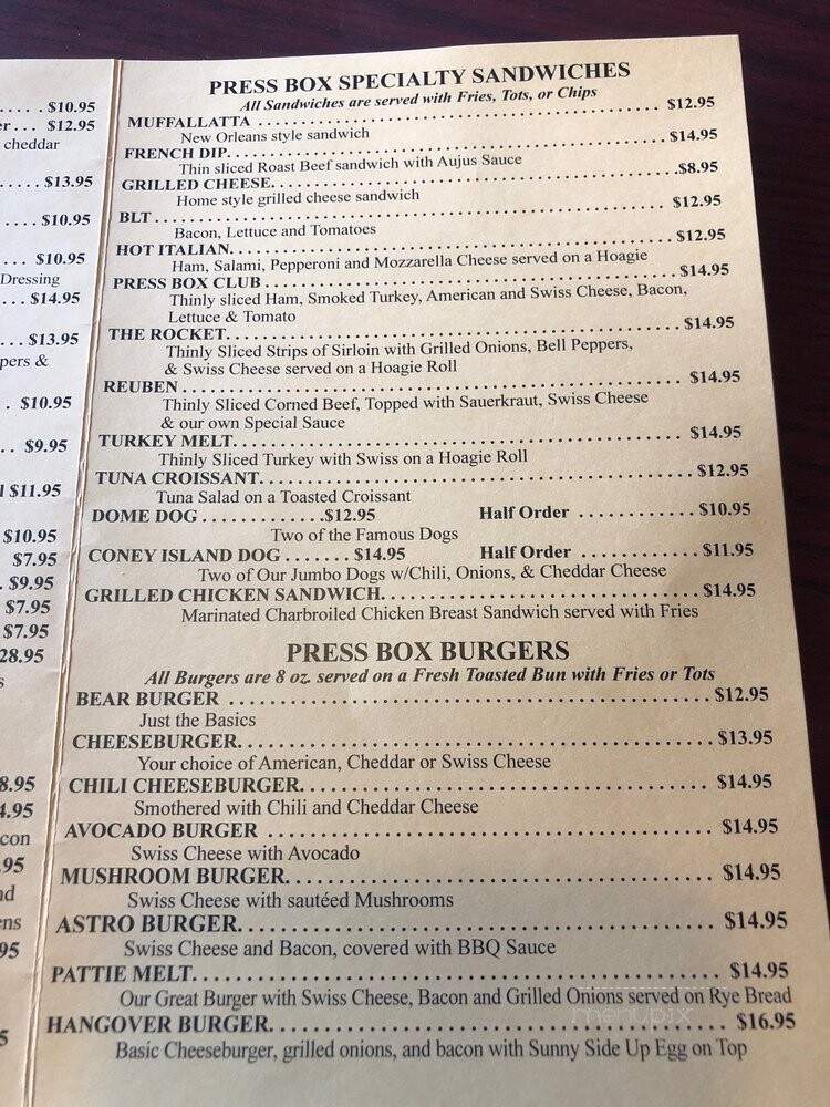 Press Box - Galveston, TX menu_pic