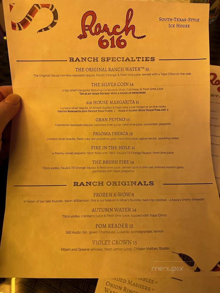 Ranch 616 - Austin, TX menu_pic
