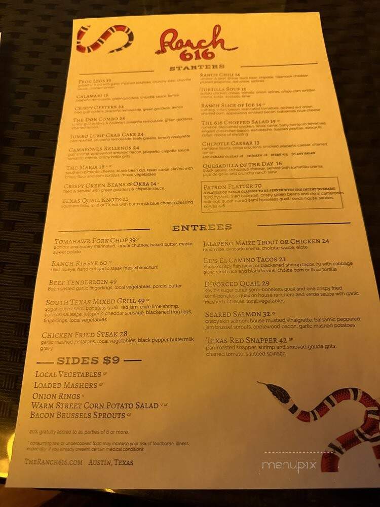 Ranch 616 - Austin, TX menu_pic