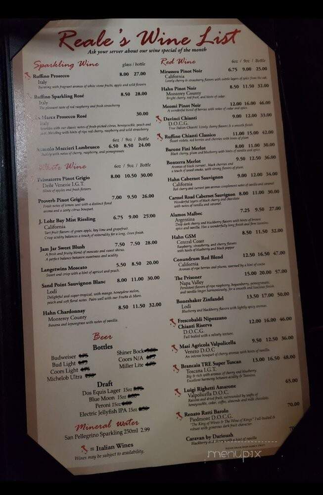 Reale's Pizza & Cafe - Austin, TX menu_pic