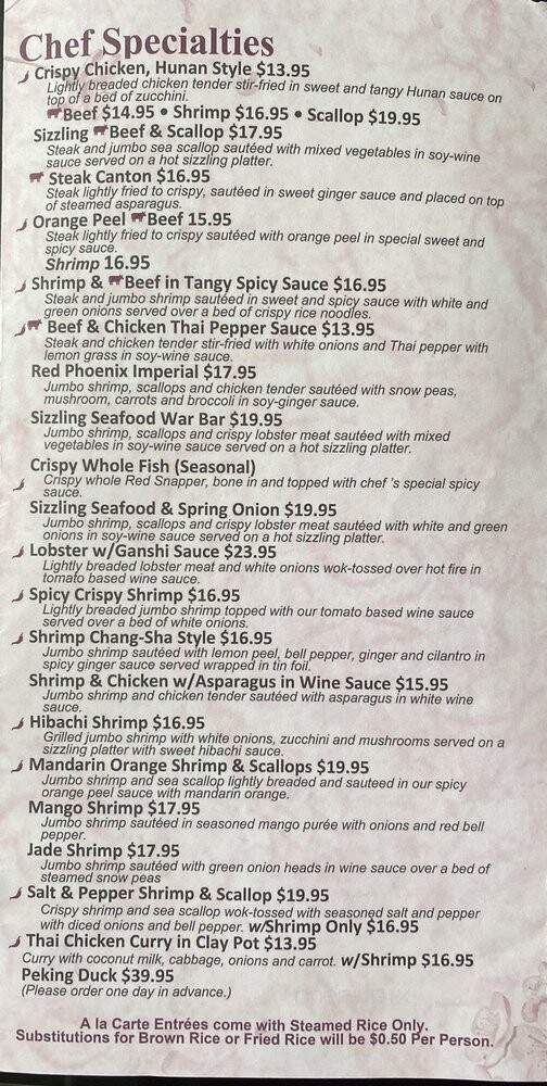 Red Phoenix Hunan Restaurant - Conroe, TX menu_pic