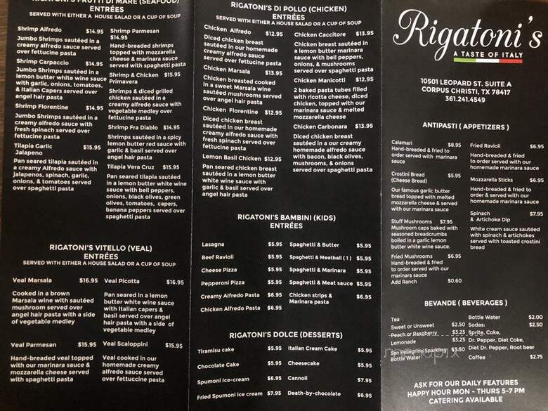 Rigatoni's Italian Restaurant - Corpus Christi, TX menu_pic
