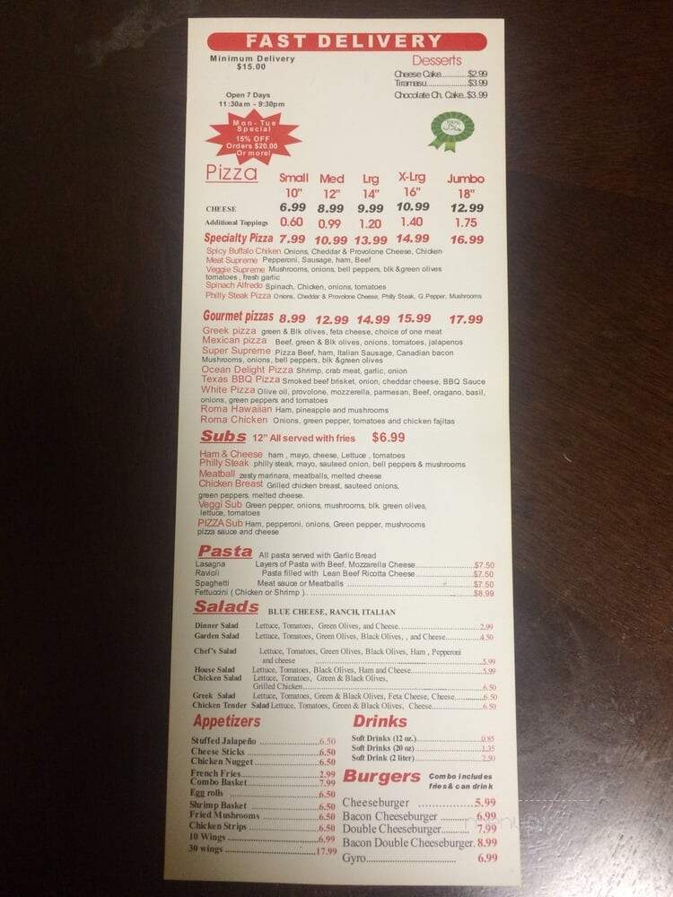 Roma Pizza & Pasta - Katy, TX menu_pic