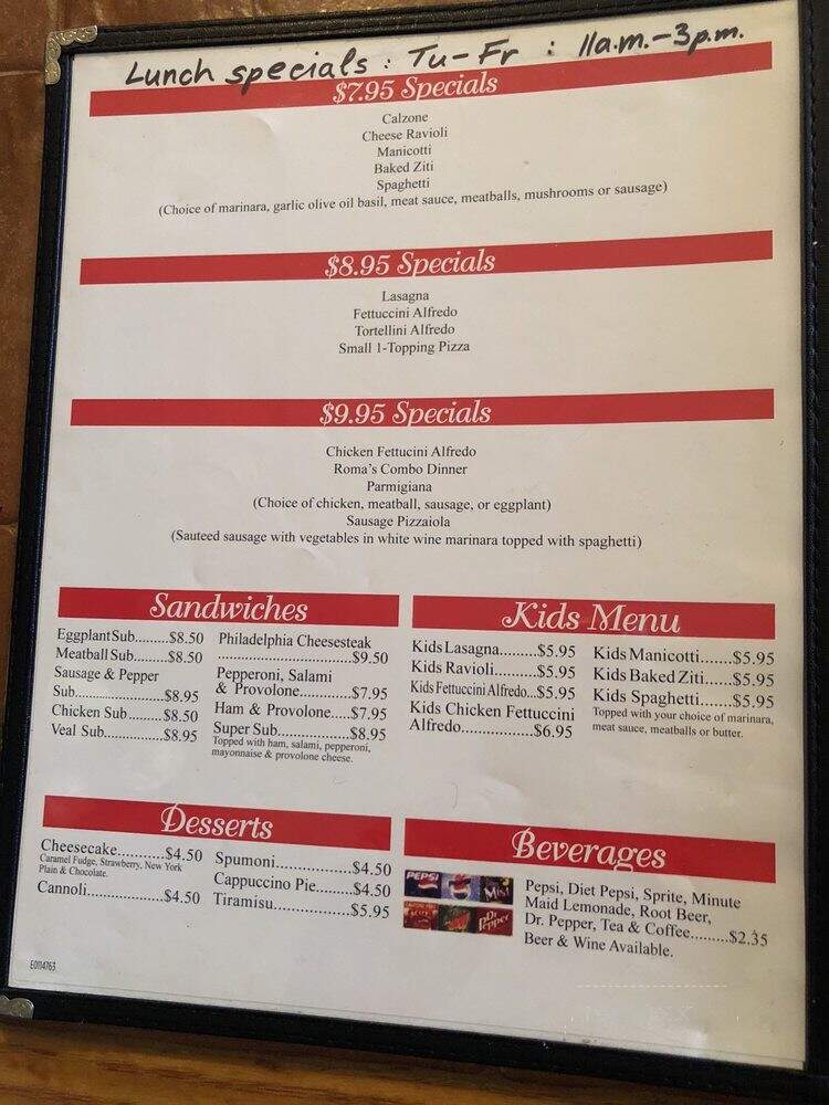 Romas Pizza Pasta - Frisco, TX menu_pic