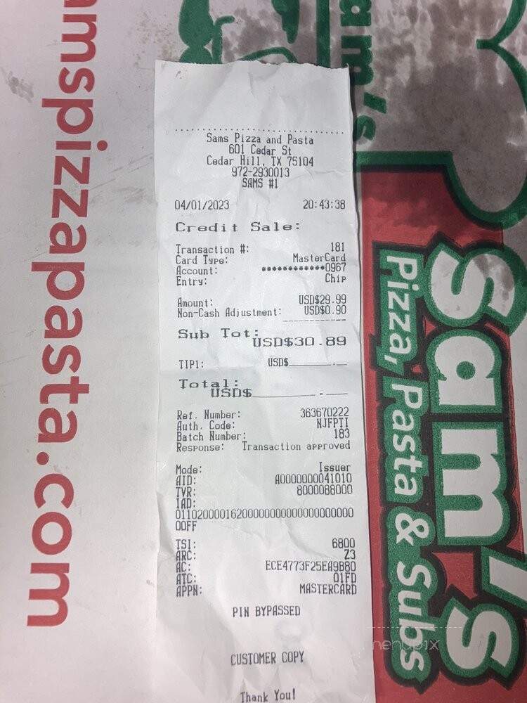 Sam's Pizza - Cedar Hill, TX menu_pic