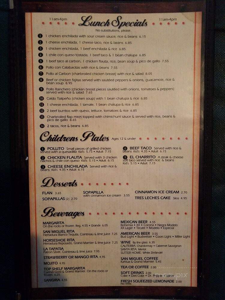 San Miguel Grill - Mckinney, TX menu_pic