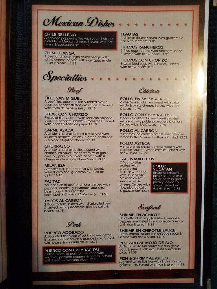 San Miguel Grill - Mckinney, TX menu_pic