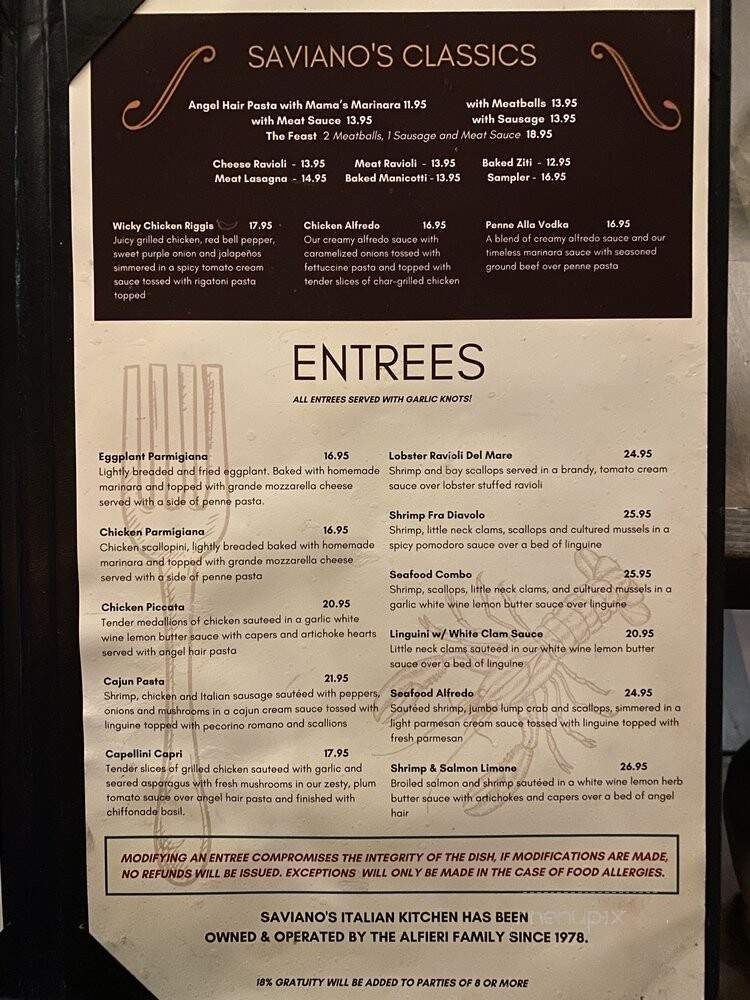 Saviano's Restaurant - Euless, TX menu_pic
