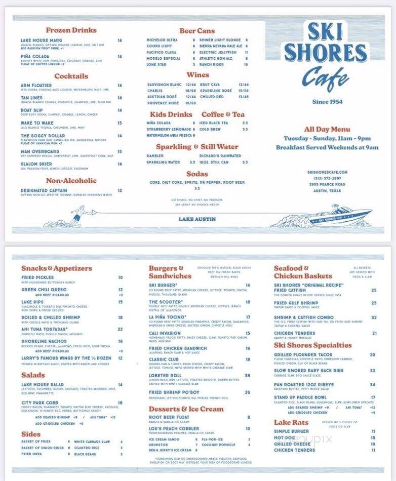 Ski Shores Waterfront Cafe - Austin, TX menu_pic