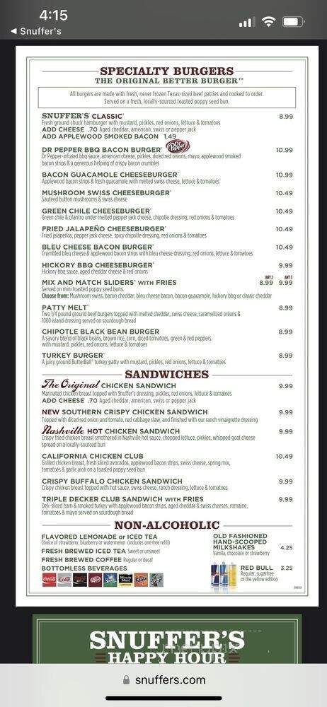 Snuffer's - Addison, TX menu_pic