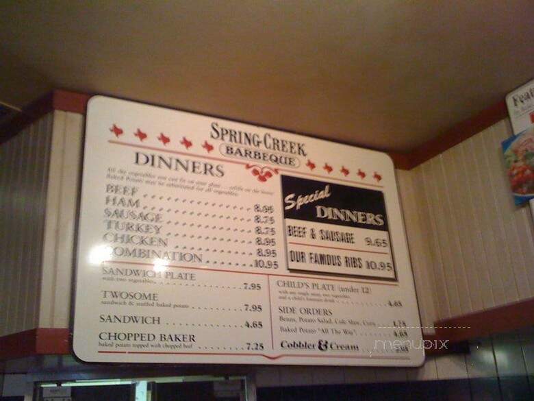 Spring Creek Barbeque - Addison, TX menu_pic