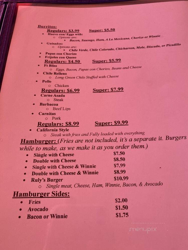 Super Burro - El Paso, TX menu_pic