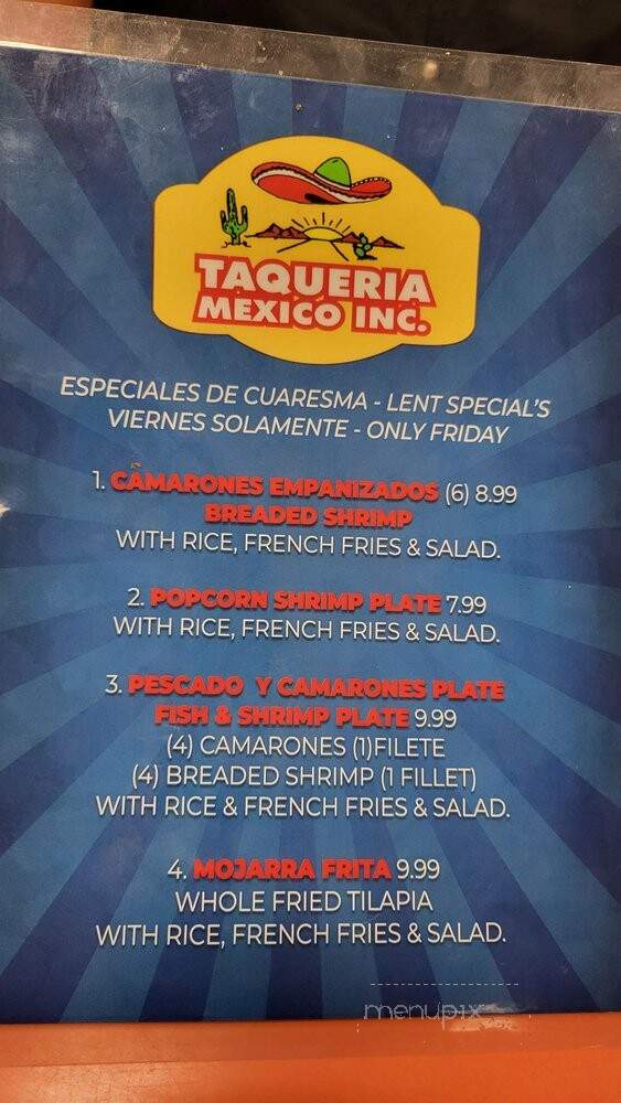 Taqueria Mexico - San Antonio, TX menu_pic
