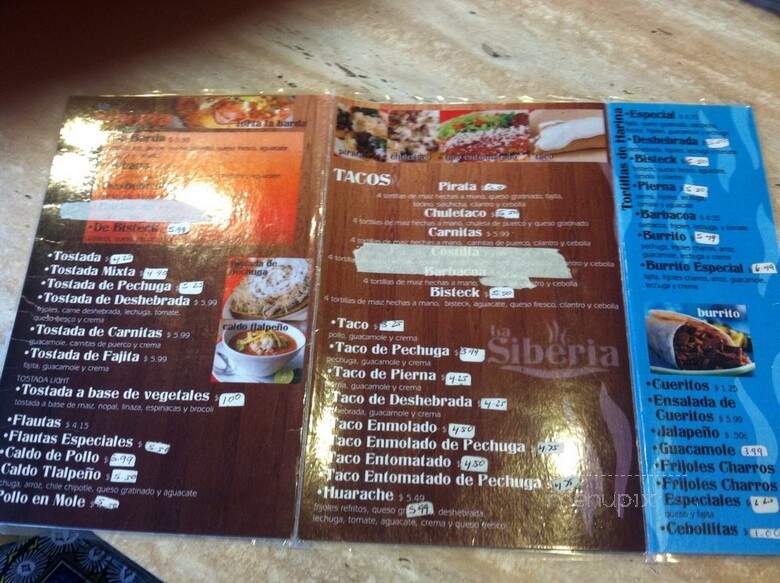 Taqueria Siberia - Brownsville, TX menu_pic