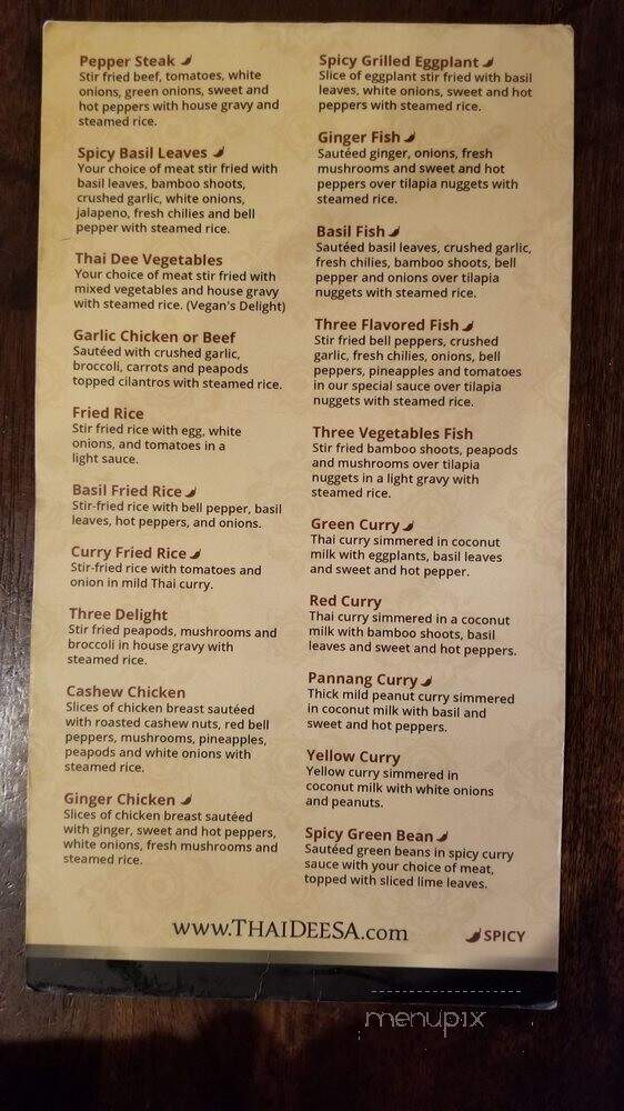 Thai Dee Restaurant - San Antonio, TX menu_pic