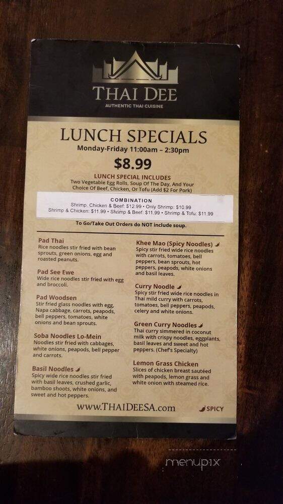 Thai Dee Restaurant - San Antonio, TX menu_pic