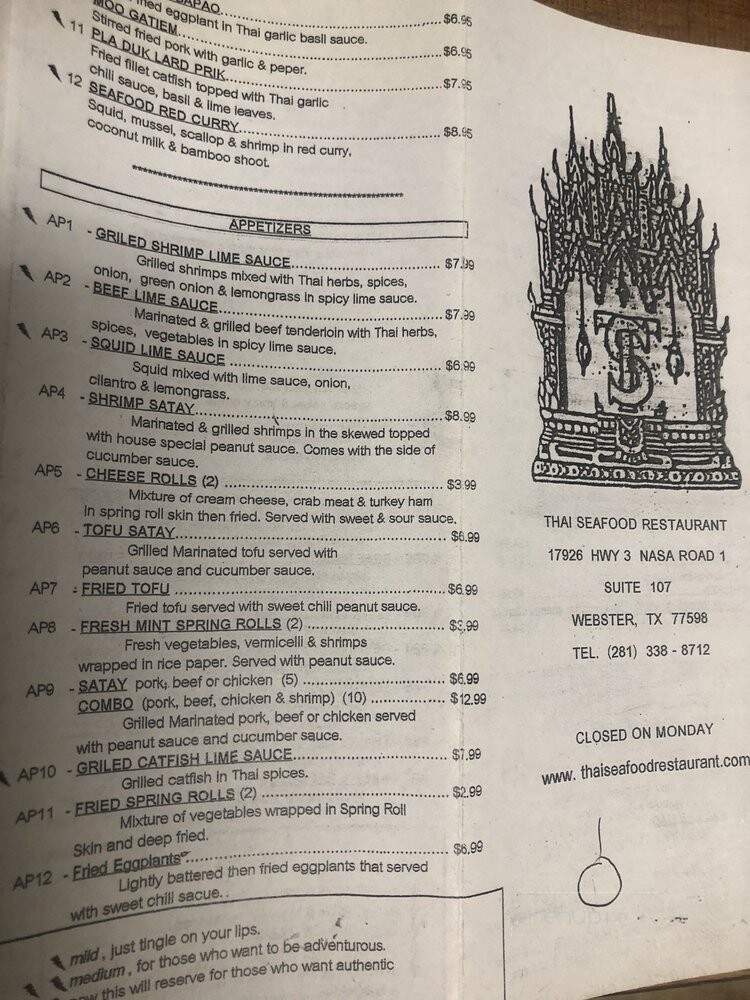 Thai Seafood - Webster, TX menu_pic