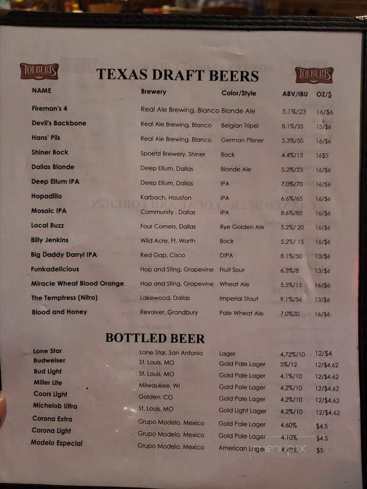 Tolbert's - Grapevine, TX menu_pic