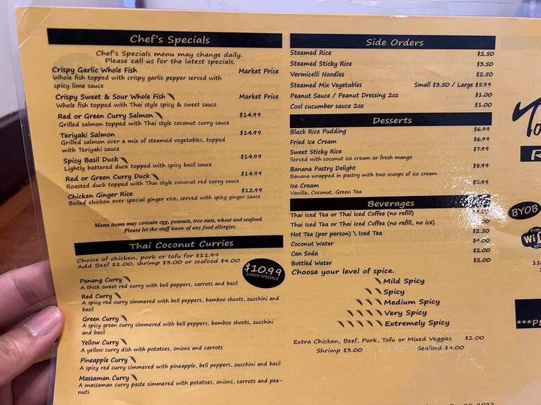 Tom Yum Thai - Garland, TX menu_pic