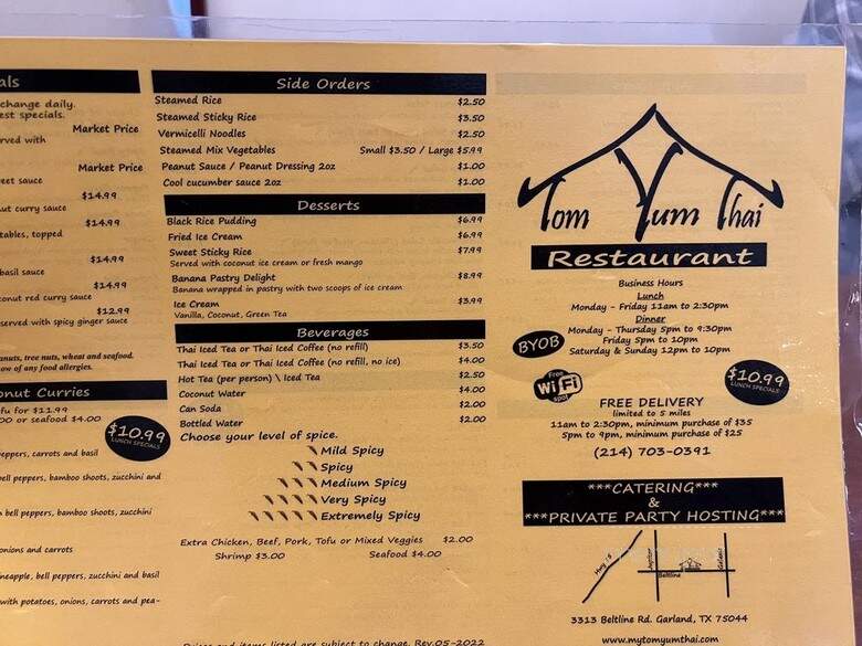 Tom Yum Thai - Garland, TX menu_pic