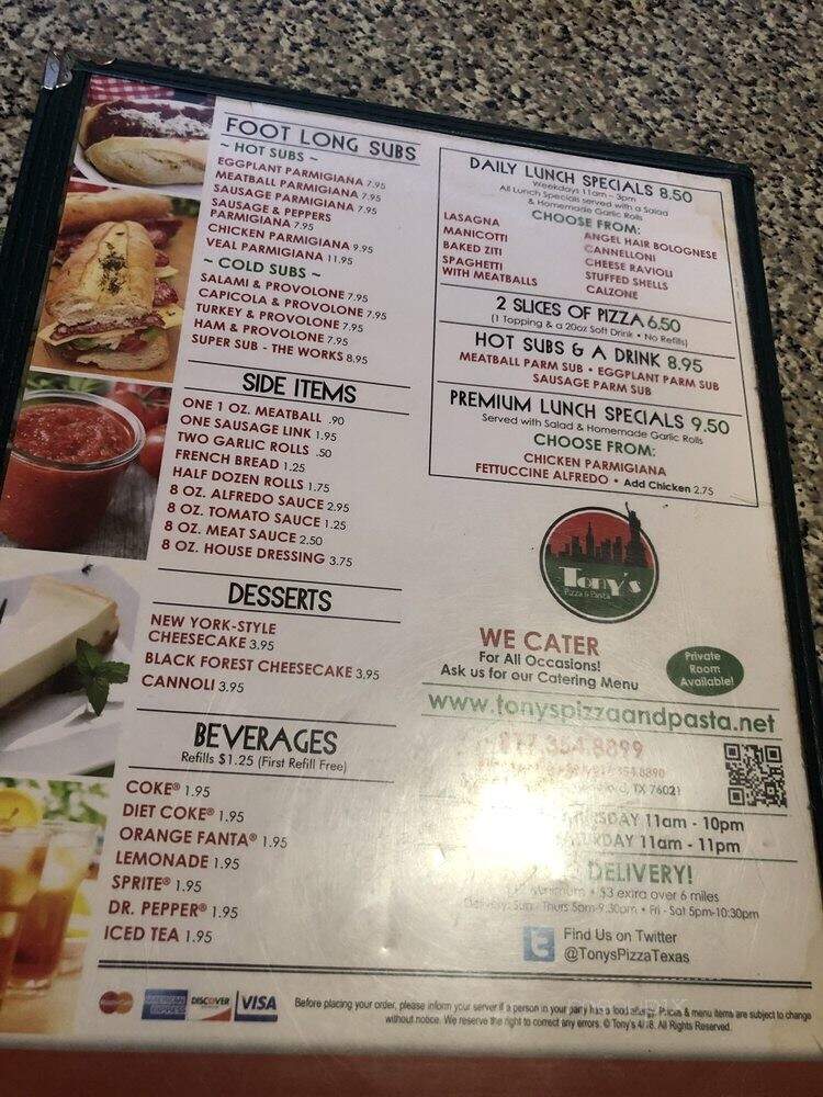 Tony's Pizza & Pasta - Bedford, TX menu_pic
