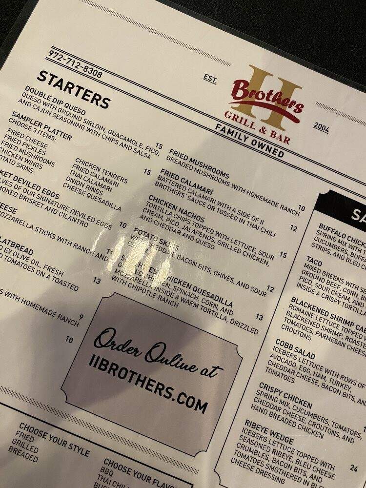 Two Brothers Grill - Frisco, TX menu_pic