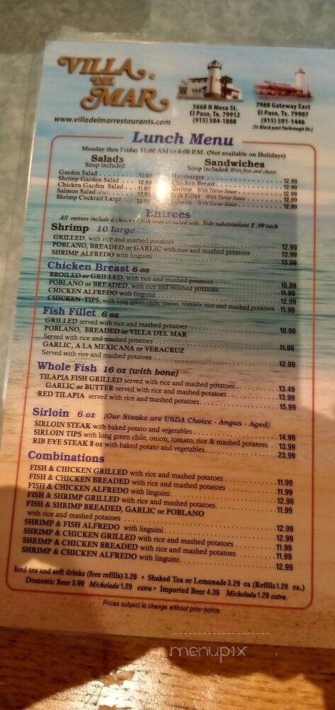 Villa Del Mar Restaurant - El Paso, TX menu_pic
