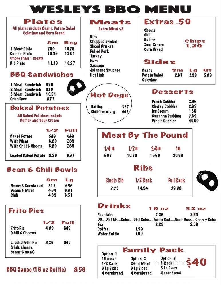 Wesley's Bean Pot & BBQ - Amarillo, TX menu_pic
