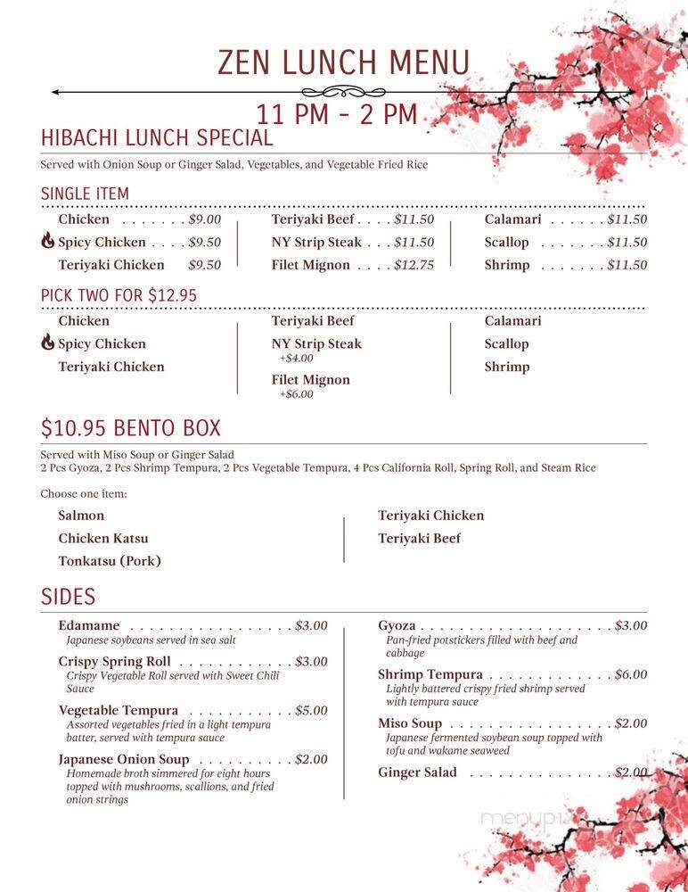 Zen Sushi & Grill - Mckinney, TX menu_pic