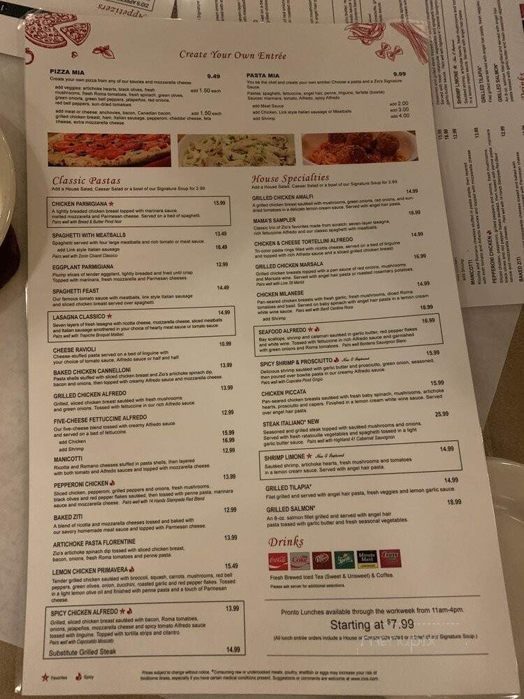 Zio's Italian Kitchen - San Antonio, TX menu_pic