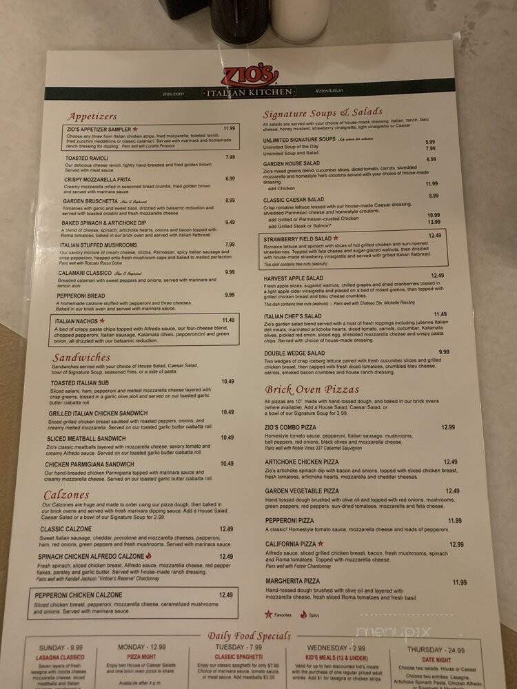 Zio's Italian Kitchen - San Antonio, TX menu_pic