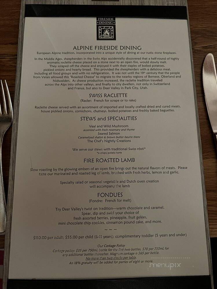 Empire Canyon Lodge - Park City, UT menu_pic