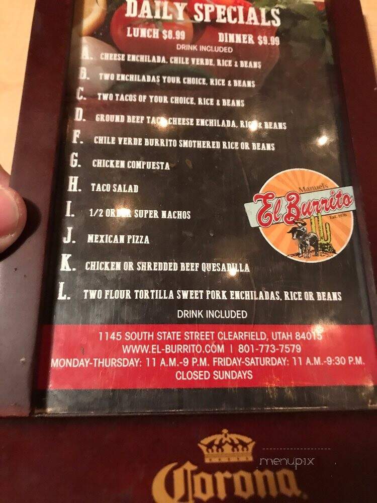 Manuel's El Burrito Restaurant - Clearfield, UT menu_pic