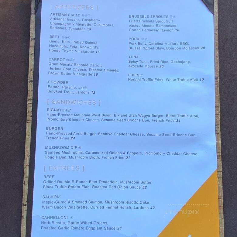 Aerie Restaurant & Lounge - Snowbird, UT menu_pic