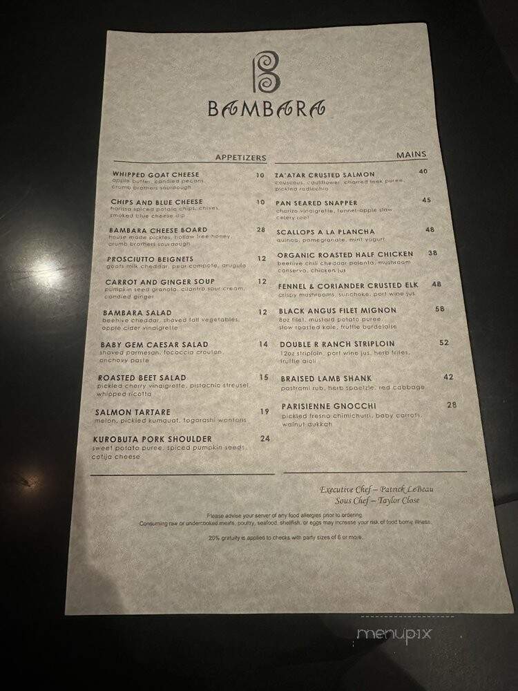 Bambara Restaurant - Salt Lake City, UT menu_pic