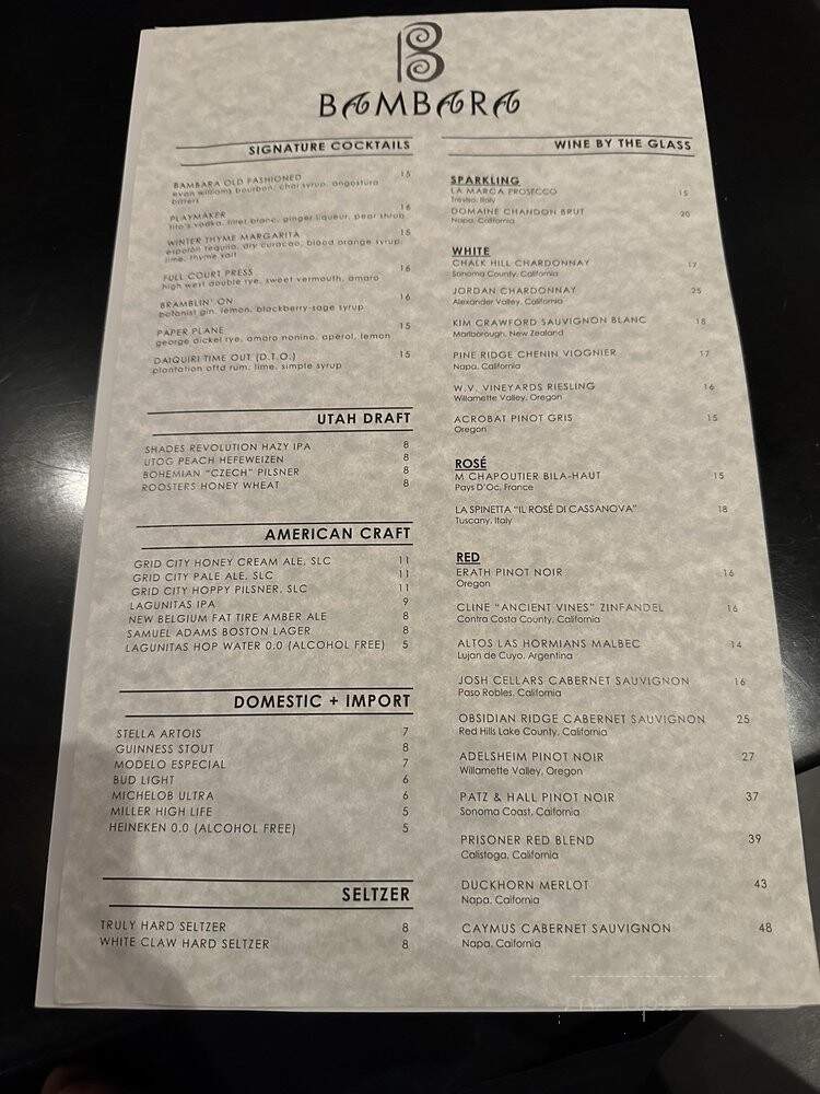 Bambara Restaurant - Salt Lake City, UT menu_pic